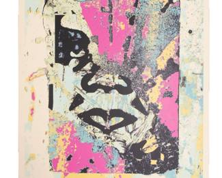 Shepard Fairey (America, 1970)
Obey Enhanced Disintegration (Pink), 2019, (240/350)
Screen Print on Thick Cream Speckle Tone Paper
Signed and numbered edition 240 of 350 Starting Price $300