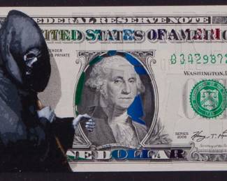 Penny
Ghost Writer - THE ROOT OF ALL EVIL, 2022, (7/20)
18 Layer Hand-Cut Stencil With Black Light Magic Starting Price $400