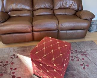 Lovely Brown Leather Couch, Area Rug 