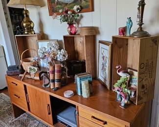 Mid Century Credenza with Mid Century Florida postcards, china and More