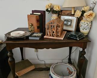 Hall Table , Asian Koi Pot, Toy Greenhouse Kit, Antique Books
Table sold, Koi pot and Stand sold.