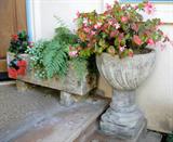 Antique French urn and jardinière with carvings.