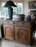 Smaller French oak buffet. 50 1/2" wide, 25 1/2" deep, 35 1/2" high.