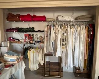 Dolls and doll clothes, tablecloths, aprons