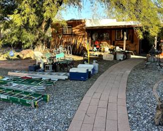 Ladders and coolers, yard tools