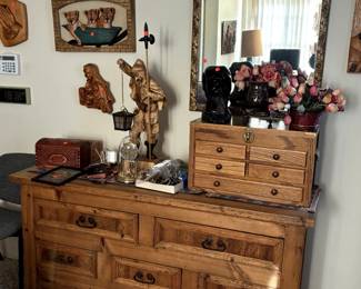 Southwestern style dresser, wall art, mirrors