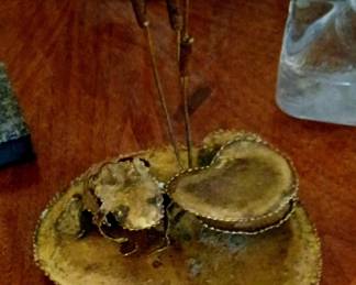 Vintage Brass Brutalist Frog & Cat Tail Sculpture 