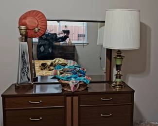 Matching Mid Century Dresser with Caning. Marvelous Lamps