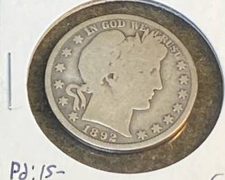 1892 Barber Silver Half Dollar