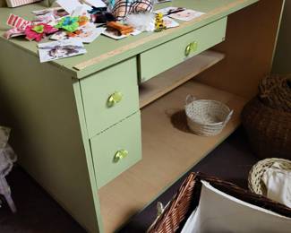 Painted work bench, perfect for sewing cutting table, crafts or garage. Solid hardwood.