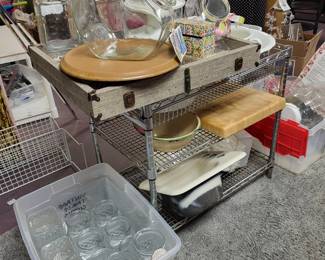 Kitchen items, vintage Jars and glassware.