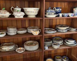 Left side is flower pattern. Right side is blue transfer ware.