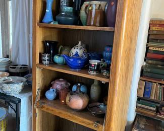 Art pottery, turkey platter with matching dishes all hunting patter old blue transfer ware.