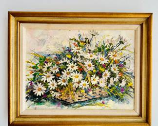 Irene Bartz "Basket of Daisies", original framed art
