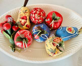 Vintage Pierre Deux fabric Christmas ornaments