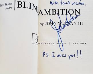 "Blind Ambition" by John Dean III, First Edition, special leather bound edition with recipients name and meaningful inscription
