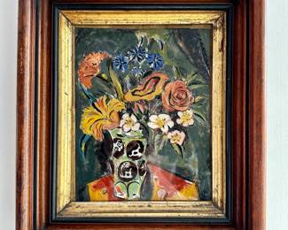 Reverse painted floral still life