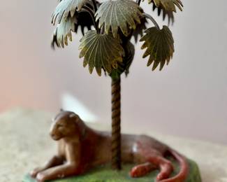 Cast Lioness & Palm Candlestick