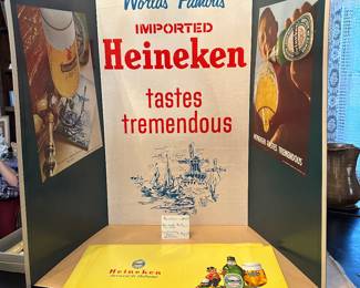 Vintage Heineken beer advertising piece, has never been used! Stack of vintage Heineken menu covers, also unused.