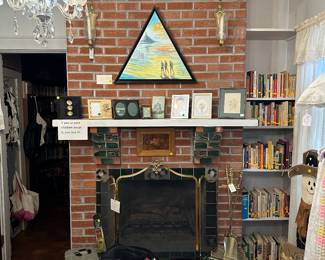 nice heavy brass firescreen and tool set