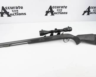 This Connecticut Valley Arms Grey Wolf is a .50 Cal muzzle loader black powder rifle. It features a 26” barrel and has a mounted scope. The rifle is in Excellent condition, showing normal signs of use and wear.