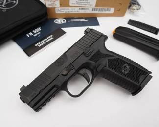 The FN 509 is built on the proven architecture of the FNS Compact, FN made changes internally and externally to meet the rigorous performance standards of the MHS requirements and further developed the platform into the FN 509 with the help from industry experts. Over the course of development, the platform has been tested extensively for reliability, ammunition compatibility and durability – totaling more than one million rounds. The pistol is new in the box, coming with 2, 17 round magazines. 