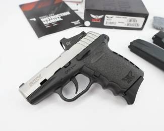 The CPX-2 is a compact, hammer-fired, DAO pistol chambered in 9mm. With a focus on ergonomics, simplicity and reliability the CPX-2 is a great firearm for first-time buyers and seasoned shooters alike. It's Just 15 ounces! This pistol comes fixed with a red dot site, comes with the original box and two mags. This pistol is in excellent condition showing normal signs of use and wear.