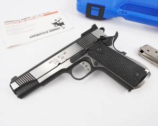 Combining compact dimensions with qualities inspired by custom-grade 1911 pistols, the Emissary 4.25” in .45 ACP is ready for everyday carry. Its Tri-Top slide features light-diffusing 40 line-per-inch serrations along the sighting plane, and a heavy-profile forged stainless steel bull barrel ensures maximum accuracy. With a forged hot salt blued slide and forged stainless steel frame with square trigger guard and grenade-pattern checkering, you get a pistol ready for display or defense. The pistol is in excellent condition and is sold with the factory case and 2 magazines.