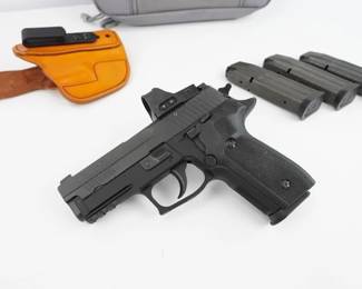 The SIG SAUER P229 incorporates all the features of the P226 in a smaller, more compact package. Originally designed to meet the needs of law enforcement, today’s P229 has been engineered to meet the most demanding reliability standards while delivering the highest possible performance. This pistol comes with 4 Mags, Holster and a soft carrying case. This pistol is in excellent condition and shows little signs of use and wear. 