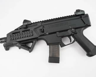 Discontinued 2015, replaced with SKU 91351. Finally available for public consumption is the much anticipated Scorpion sub-gun. Imported as a pistol, it is a blowback-operated semi-auto in 9mm. Equipped with newly designed low-profile sights, its rear sight has four different aperture sizes for everything from close quarters to way out there. The sights ride on an 11” Picatinny rail perfect for mounting optics.Simple and reliable, the Scorpion not only has ambidextrous controls, its non-reciprocating charging handle is swappable and reach to the trigger is adjustable.Our favorite accessory for the Scorpion pistol is our new arm brace adapter, which quickly and easily adds an AR-style pistol buffer tube to the rear of the action, enabling the use of an arm brace for added stability. This pistol is in excellent condition showing normal signs of use and wear. 