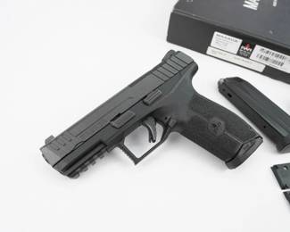 IWI MASADA 9mm polymer framed striker-fired pistol was developed in order to provide an advanced solution to the modern battlefield requirements. Much more than just another striker-fired pistol, the MASADA features a low profile barrel for reduced perceived recoil. Fully ambidextrous controls and enhanced ergonomics which provide a natural and instinctive pointing grip angle. Three interchangeable wrap around back-straps coupled with the deep beavertail enabling the MASADA pistol to fit a wide variety of hand sizes. Includes Original box, 2 mags and straps. This pistol is in excellent condition showing normal signs of use and wear. 