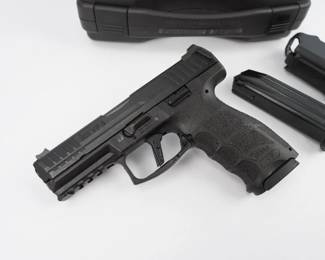 The Heckler & Koch VP9 is a polymer-framed semi-automatic striker-fired handgun. The VP designation in the name refers to Volkspistole, which translates to "people's pistol", while SFP stands for "striker-fired pistol". The 9 stands for the caliber designation of 9 mm. Comes with 2 mags, speed loader and case. This pistol is in excellent condition showing normal signs of use and wear. 