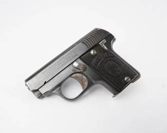 Chambered in 6.35mm (.25) this Continental model 1920 is the collectors pocket pistol you’ve been missing. Inscribed “Looking Glass” on the grips, this semi-automatic pistol features a 2 “ barrel and one magazine. The firearm is in very good condition, showing normal signs of use and wear. 