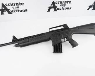 The ultimate design and features of an AR semi-automatic shotgun using a conventional gas-operated action which is located around the support tube that runs below the barrel. The return spring is also located around the same support tube which is concealed by an enlarged polymer handguard . The barrel can be very easily removed from the upper receiver. The upper receiver is manufactured from an aluminum alloy. The top of the receiver has a carrying handle and integral picatinny rail for mounting rear sights, or any optical accessories. The VR60 12 gauge shotgun is appropriate for all levels of hunting and sporting enthusiasts. Removable A-2 style carry handle allows for quick conversion to a flat top. Chambered for 2 3/4" or 3" Magnum loads. The shotgun has one magazine and is in very good condition, showing normal signs of use and wear. 