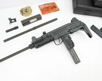 The Uzi remains a symbol of Israeli ingenuity and innovation in the field of firearms design. The Uzi carbine has two main variants, the Model A (imported from 1980 to 1983) and the Model B (imported from 1983 until 1989). The Type A was the same as the fully automatic Uzi, while the Type B had a firing pin safety and improved sights and sling swivels. This PRE-BAN model dates back to 1981 with a serial number of 2291. The rifle is chambered in .45 but is sold with the IMI/Action Arms Import UZI Model 45 to 9mm Luger conversion kit. Comes complete with the 16" chrome lined barrel, 9mm Bolt, 2 magazines and speed-loader.