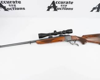 The Ruger No. 1 is a single-shot rifle with a Farquharson-style hammerless falling-block action, introduced and manufactured by Sturm, Ruger & Co. since 1967. An underlever lowers the breechblock to allow ammunition loading and also cocks the rifle. THis rifle is paired with a tasco scope. This Rifle is in excellent condition showing normal signs of use and wear.