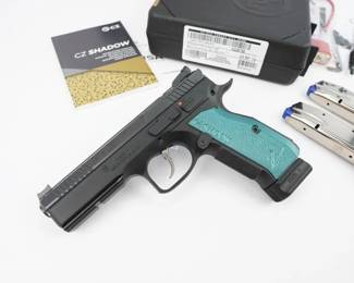 The CZ Shadow 2 is an all-steel, large-capacity SA/DA pistol that is currently the most celebrated firearm in today’s dynamic sport disciplines. This model is used by winners of the most prestigious IPSC shooting competitions. The Shadow 2 also features an adjustable mag release with three settings to allow shooters to set it in the spot most comfortable to them. This pistol comes in the original box with 3 mags. This Blue Pistol is in Excellent condition. 
