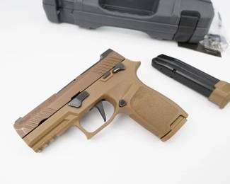 The M18 was recently issued to all branches of the U.S. Military and was chosen as the official sidearm of the U.S. Marine Corps. The P320-M18 is the commercial version that brings the same unprecedented accuracy, extreme reliability and unmatched durability the military demands. This pistol is in excellent condition and is sold with 2 magazine and a case. 