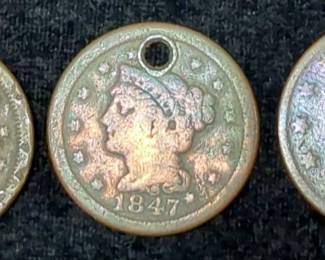 1817 Coronet Large Cent, 1846 And 1847 Braided Hair Large Cents