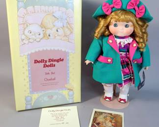 Goebel Dolly Dingle Musical Porcelain Doll, Numbered 245/500, 14" Tall, On Stand, With COA, In Box