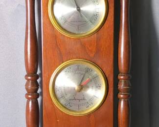 Airguide Wall Thermometer Marked "Happy Retirement Frank" On Back, Jamieson Ceramics Capistrano Leaf Wall Pockets, Qty 3, And Hand Painted Ceramic Road Runner Figurines, Qty 2