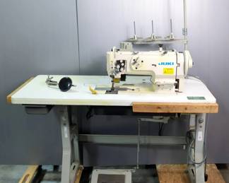 Juki LU-1560 120V 2-Needle Industrial Sewing Machine, With Spool Holder, Stand, And Motor, Powers On