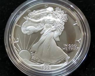 1992 American Eagle $1 Silver Coin, 1 oz Fine Silver, In Display Box