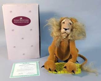 Ashton-Drake Galleries Wizard Of Oz Cowardly Lion Porcelain Doll, 11" Tall, With Stand And COA, In Box