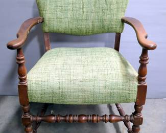Vintage Green Upholstered Wood Chair, 33" x 23" x 20"