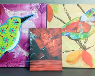 Canvas Wall Art Of Birds And Mountains, Total Qty 3, Sizes 24" x 24" (2) And 11.75" x 15.75"