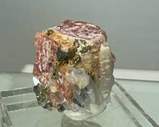 Rhodochrosite and Pyrite on Quartz - Climax Mine, Colorado