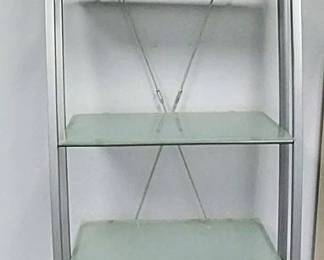 Modern Industrial Curved Metal Bookcase With Tempered Glass Shelves