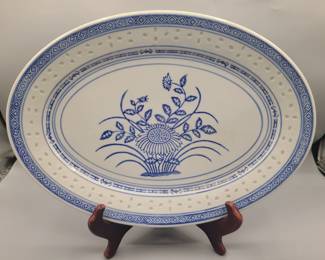 Vintage Tienshan Blue & Gray Rice Flower   Dinnerware: large platter