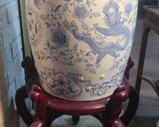 LARGE Porcelain Dragon Garden Stool on wooden stand